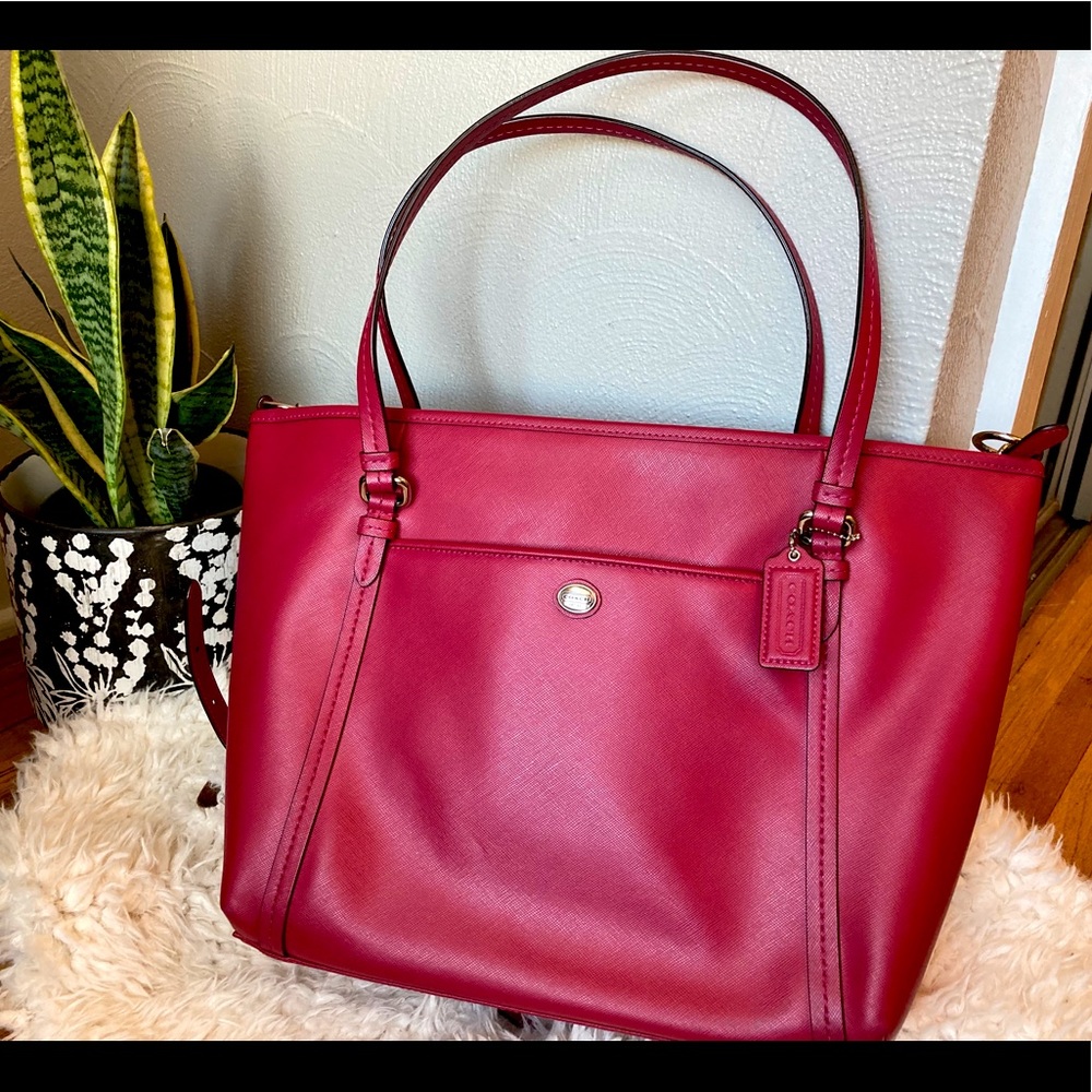 COACH crossgrain leather pocket tote